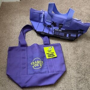 Trader Joe's Purple Canvas Tote Bag and Mini Insulated Bag Set